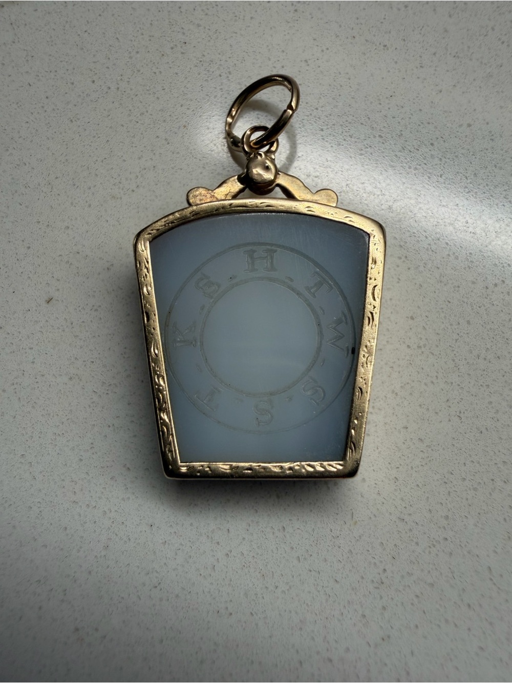 Antique 14kt Yellow Gold Masonic Watch Fob White Agate Shield Pendant